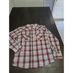 Wrangler Shirt Womens Large Red Black Western Pearl Snap Cowboy Rodeo Ladies